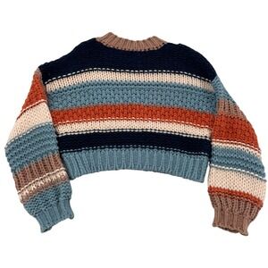 Debut Women S/M Striped Pullover Sweater Cropped Chunky Knit Multicolor Warm Y2K